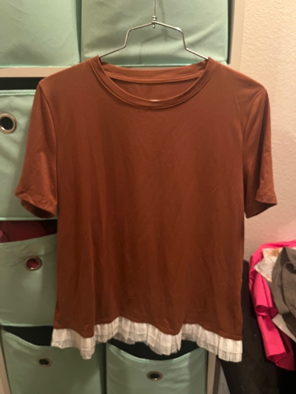 Layered Hem Brown Short Sleeve Top